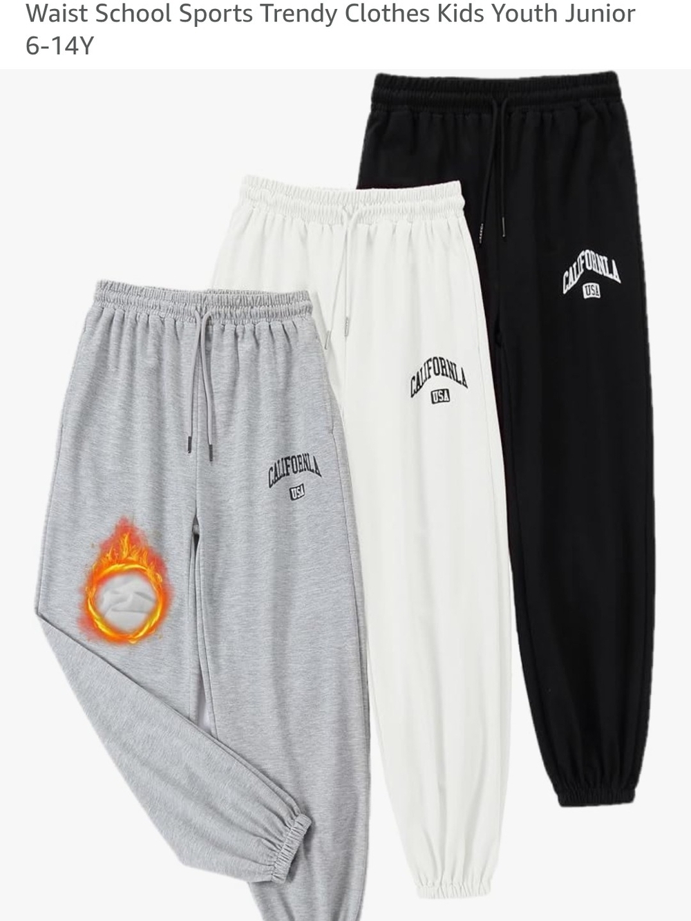 Girls California Graphic Jogger Pants - Black, White, Gray